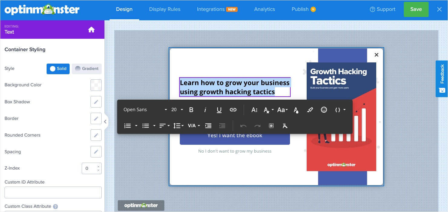 Editing pop text in OptinMonster