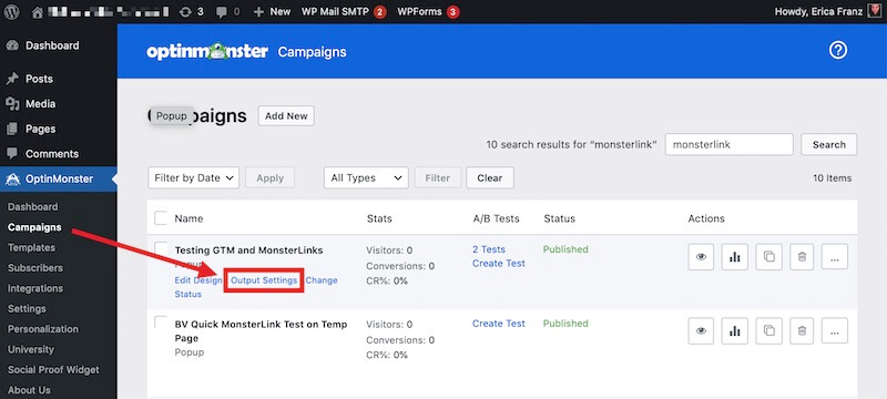 Configure the Output Settings for your campaign in the WordPress plugin.