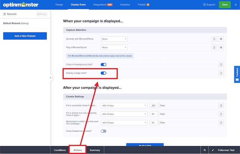 Enable page slide for Fullscreen campaigns in OptinMonster.