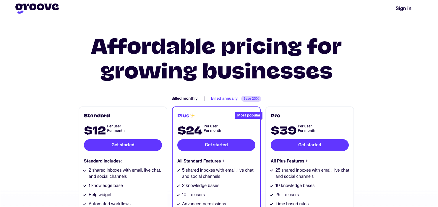 groove-saas-pricing-page - OptinMonster Groove Saas Pricing Page