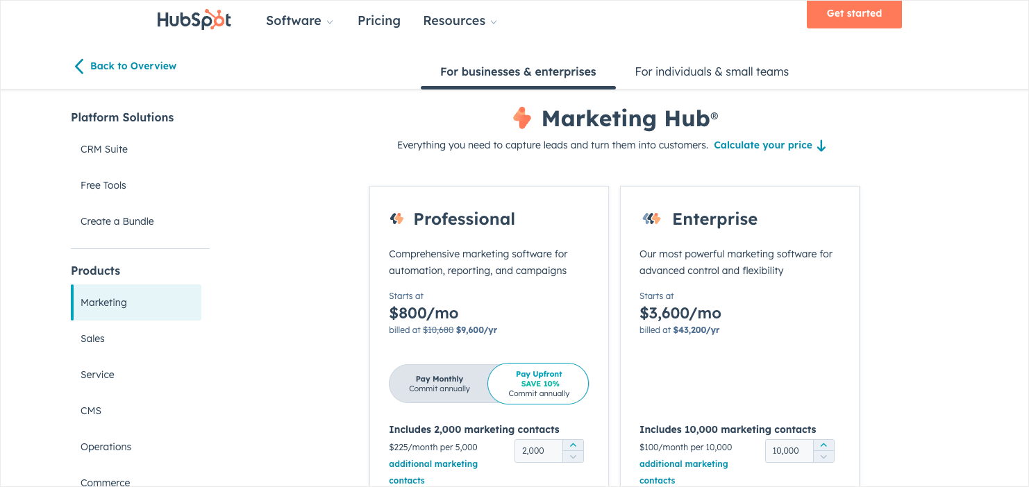 hubspot-pricing-page - OptinMonster HubSpot pricing page